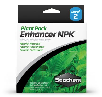 Seachem Plant Pack Enhancer NPK with Flourish Nitrogen, Flourish Phosphorus and Flourish Potassium bottles